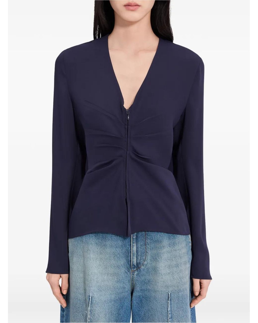 MM6 by Maison Margiela Blue Gathered V-Neck Top