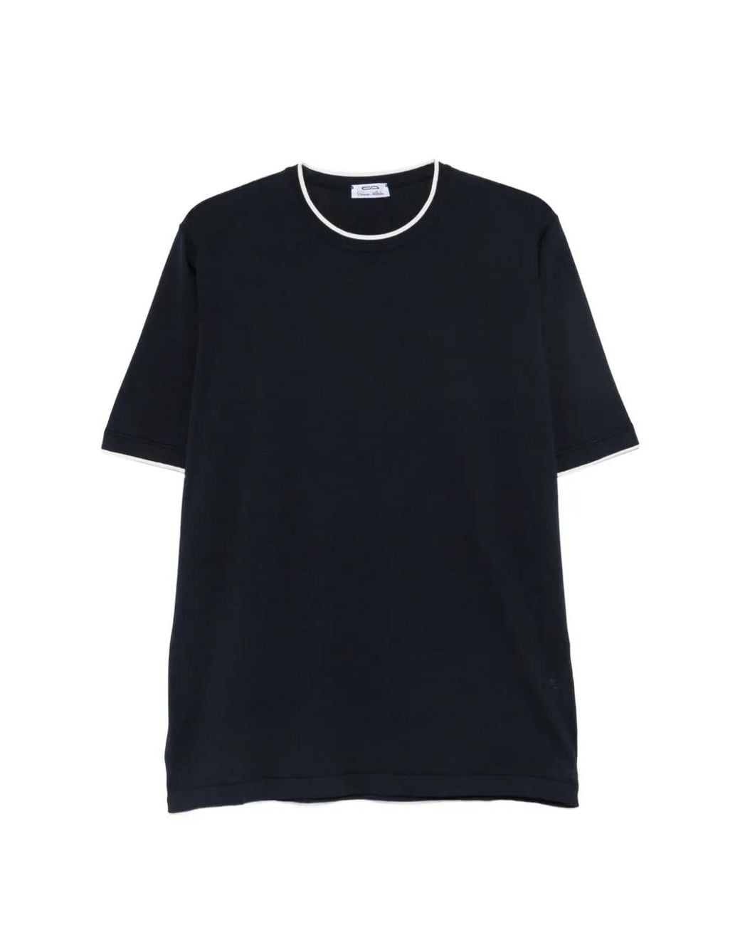 Cesare Attolini Blue Contrast-Trim T-Shirt for men