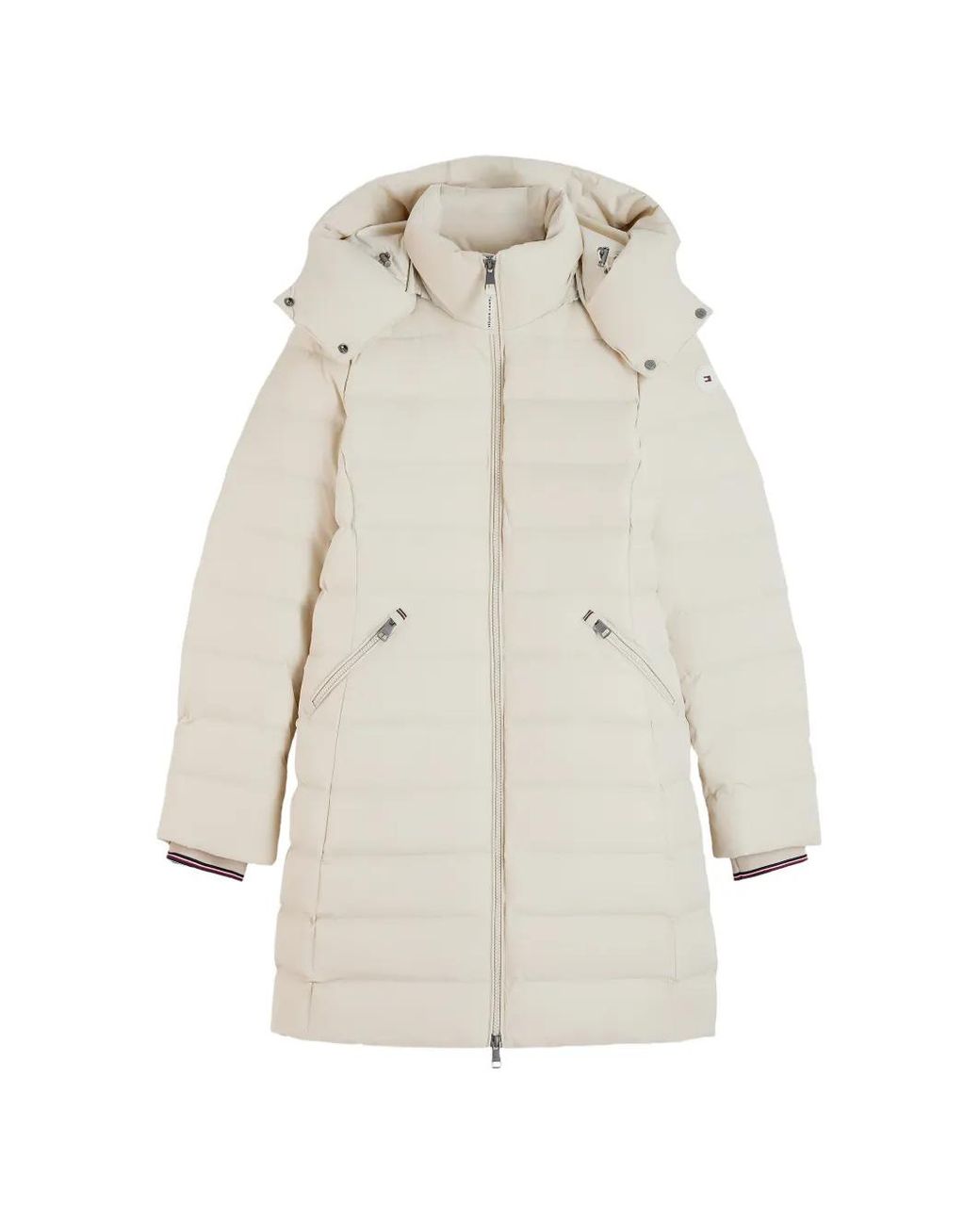Tommy Hilfiger White Quilted Hooded Coat