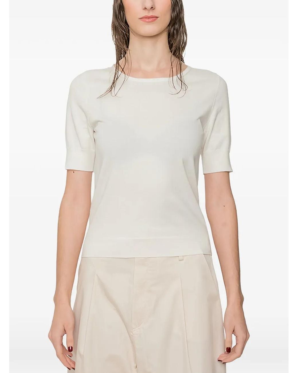 Susanne Bommer White Fine-Knit Short-Sleeve Sweater