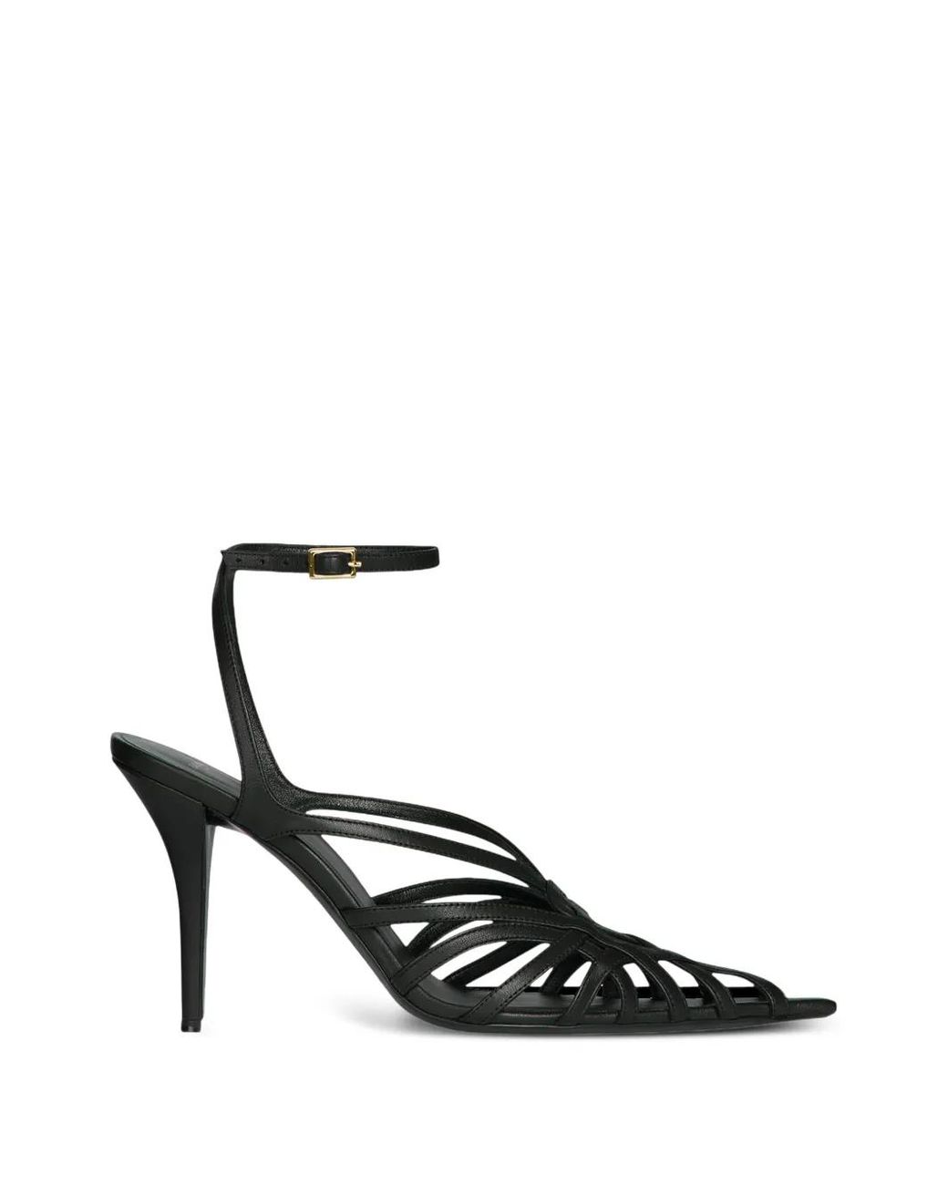 Balmain White Smooth Leather Cage Sandals