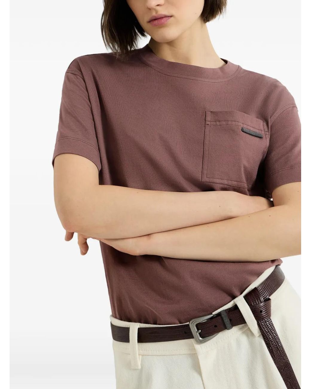 Brunello Cucinelli Pink Cotton Jersey T-Shirt With Shiny Tab