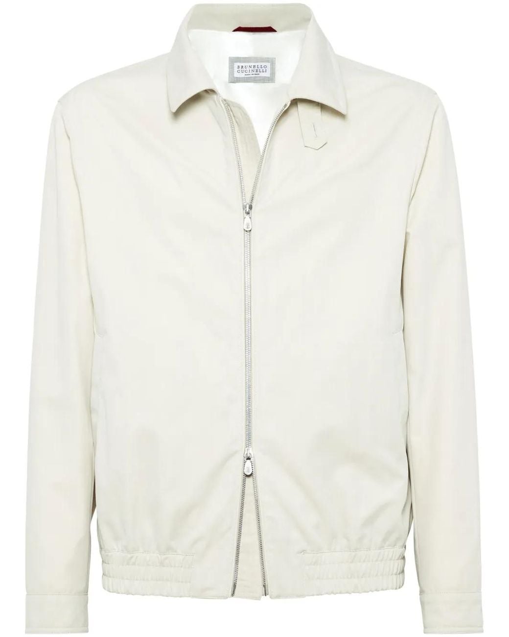 Brunello Cucinelli White Spread-Collar Zipped Jacket for men
