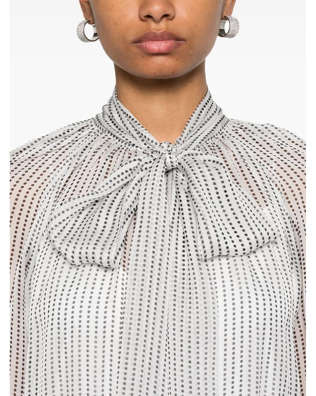Blusa Con Motivo De Lunares En Gasa De Seda Con Lavaliere Y Detalle 4G Givenchy de color Gray