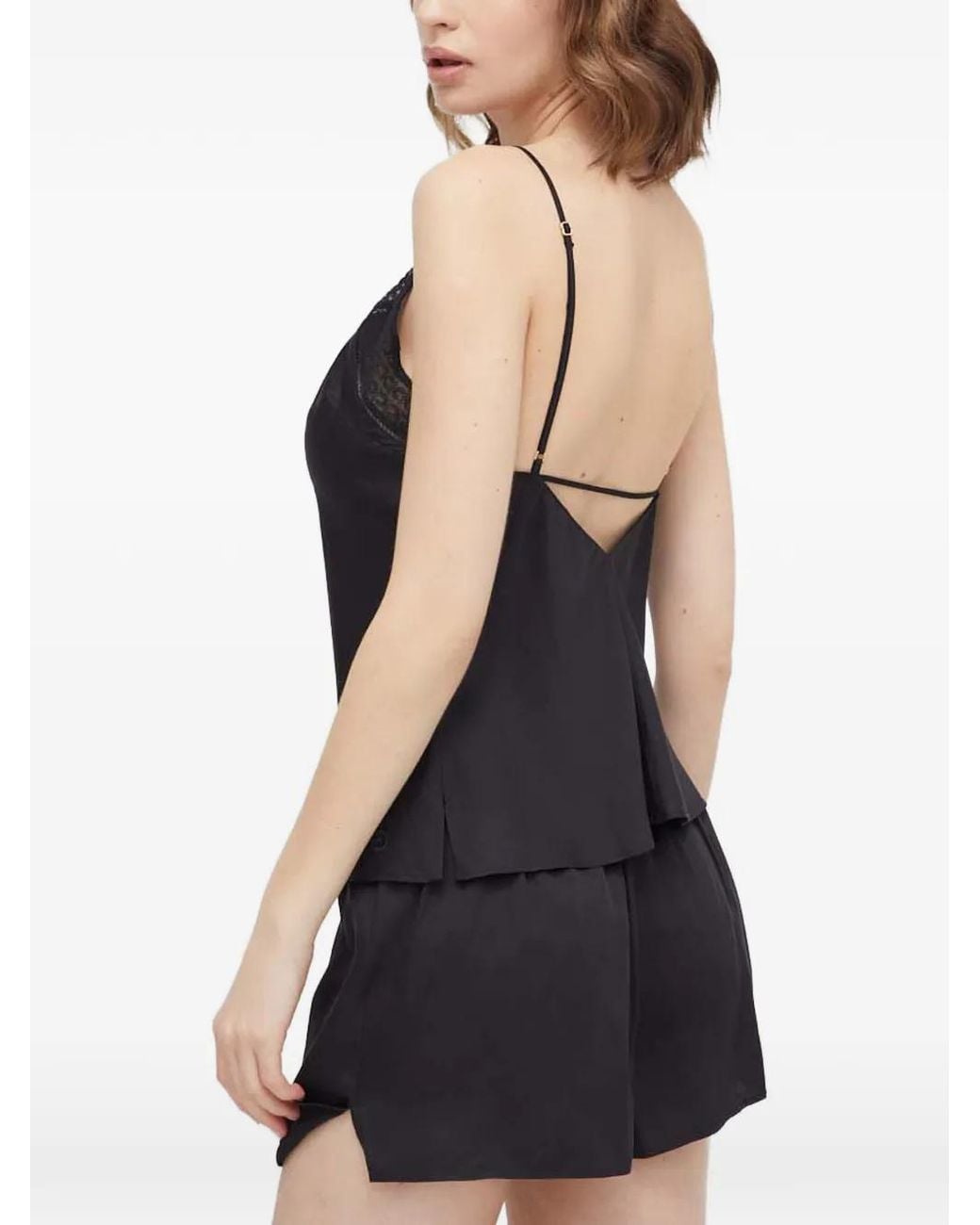 Chantelle Black Lace-Trim Strappy Pajamas
