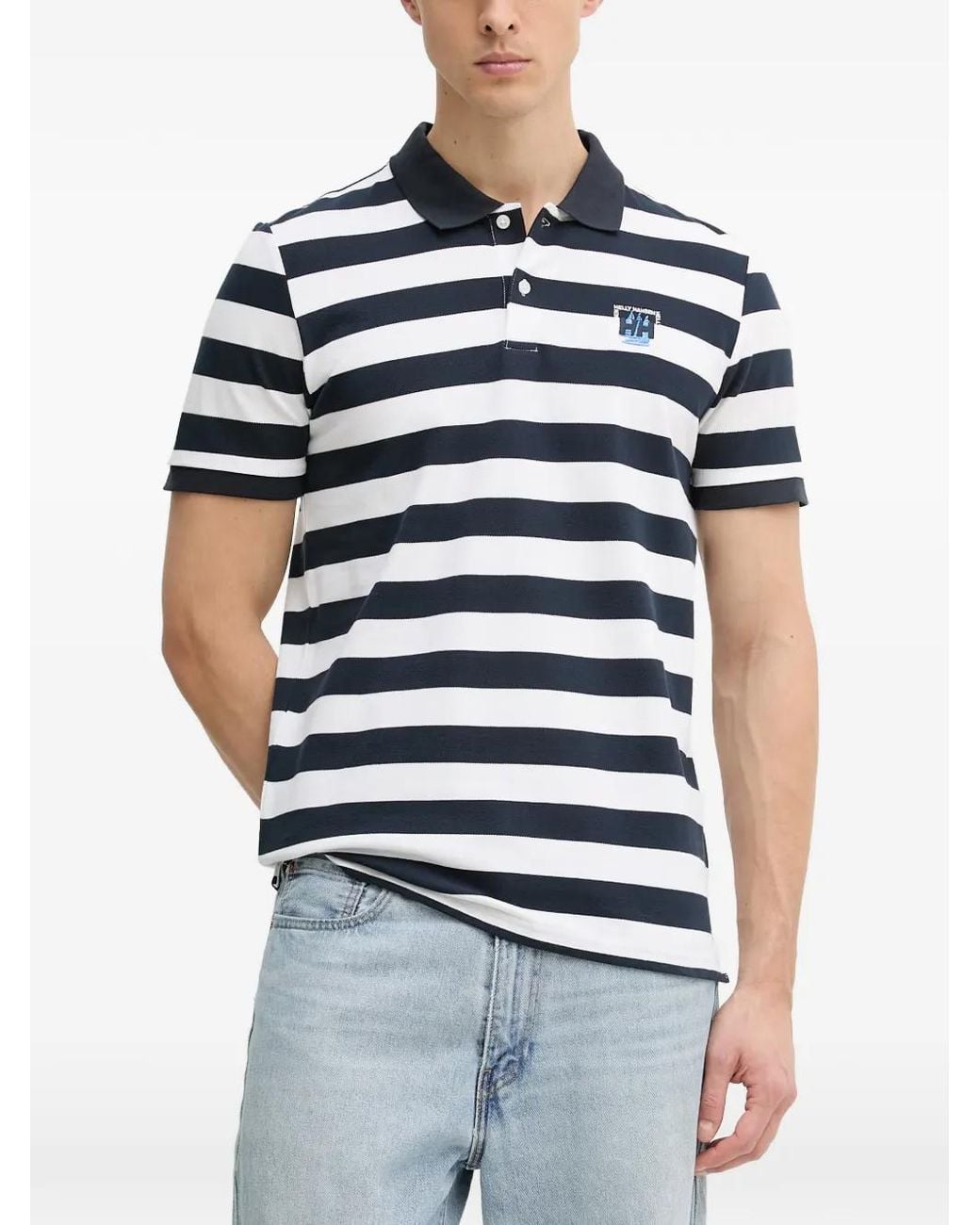 Helly Hansen White Striped Logo-Embroidered Polo Shirt for men