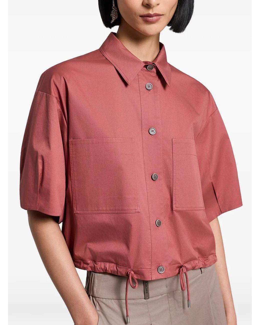 Peserico Red Chemise À Lien De Resserrage Et Poches De Poitrine