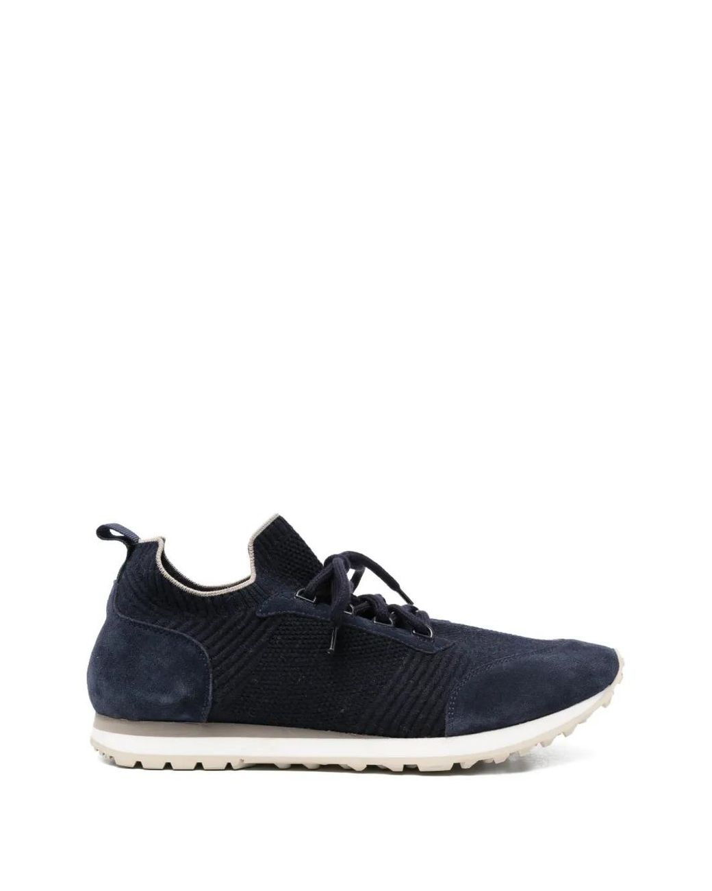 Eleventy Blue Suede-Panelled Lace-Up Sneakers for men