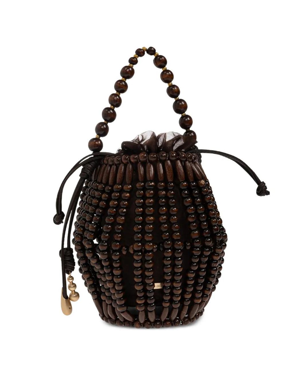 Cult Gaia Black Lanterna Beaded Wood Bucket Bag