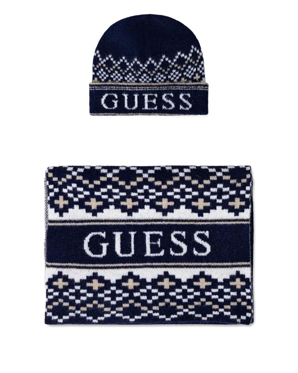 Ensemble Bonnet-Écharpe À Motif Géométrique Guess pour homme en coloris Blue