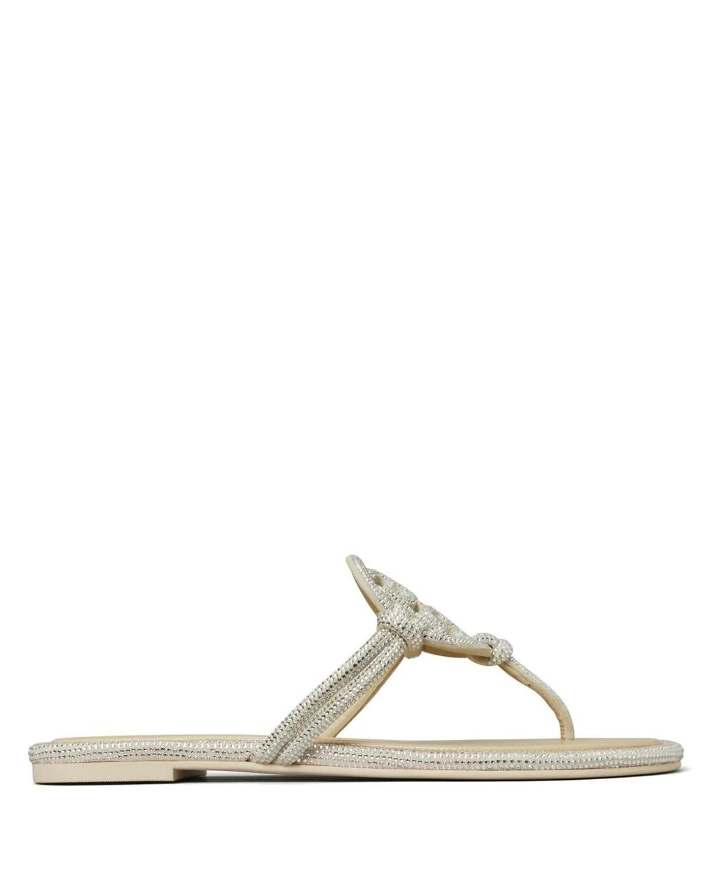 Tory Burch White Miller Pavé Knotted Sandals