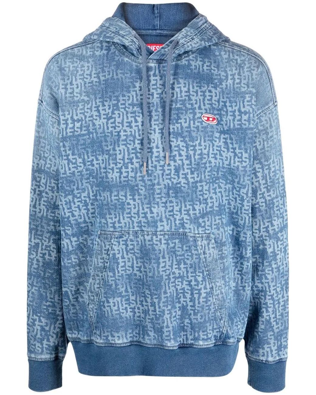 DIESEL Blue Logo Drawstring Hoodie for men