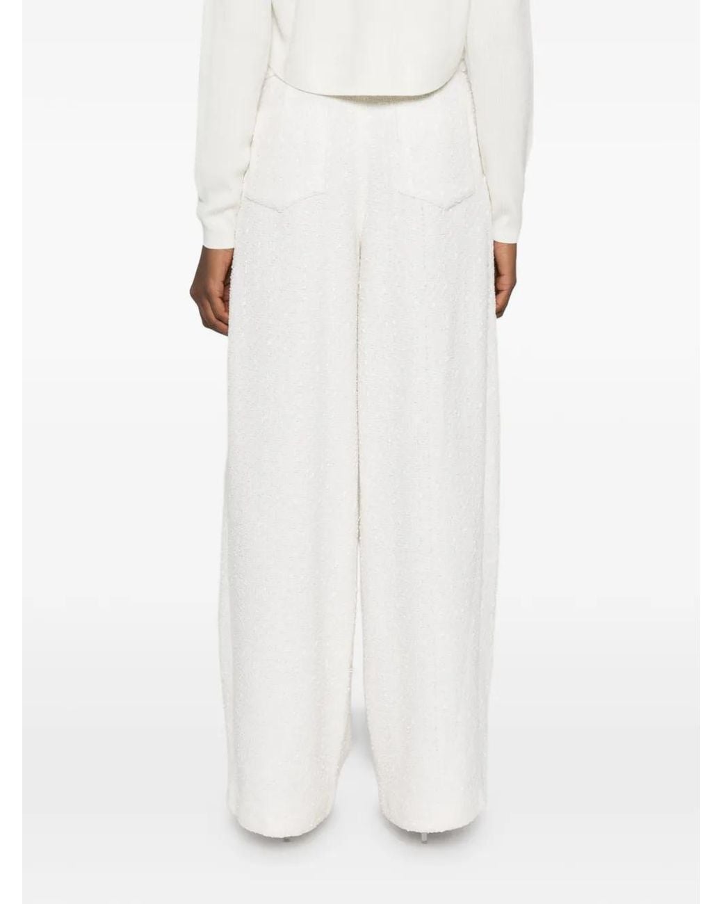 Maje White Wide-Leg Tweed Trousers