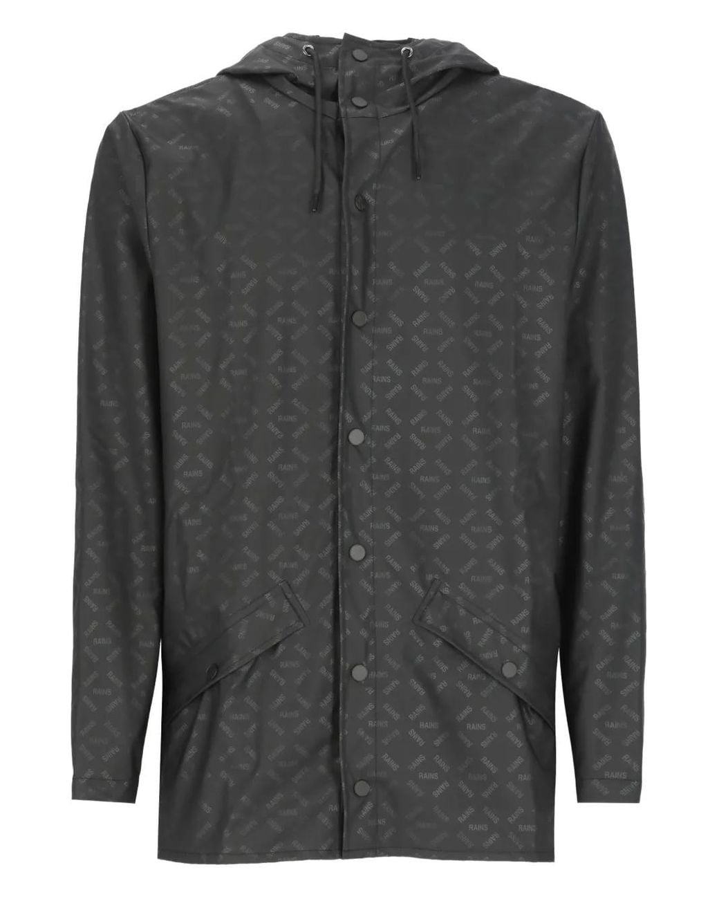 Rains Gray Logo-Pattern Hooded Jacket