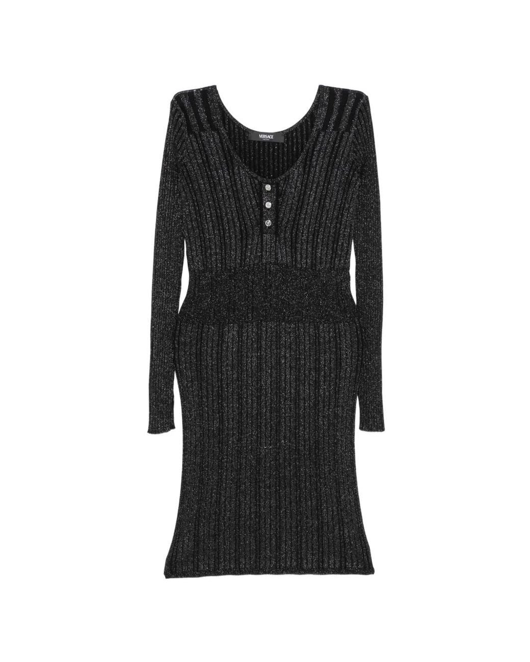 Versace Black Lurex-Blend Ribbed Knit Midi Dress