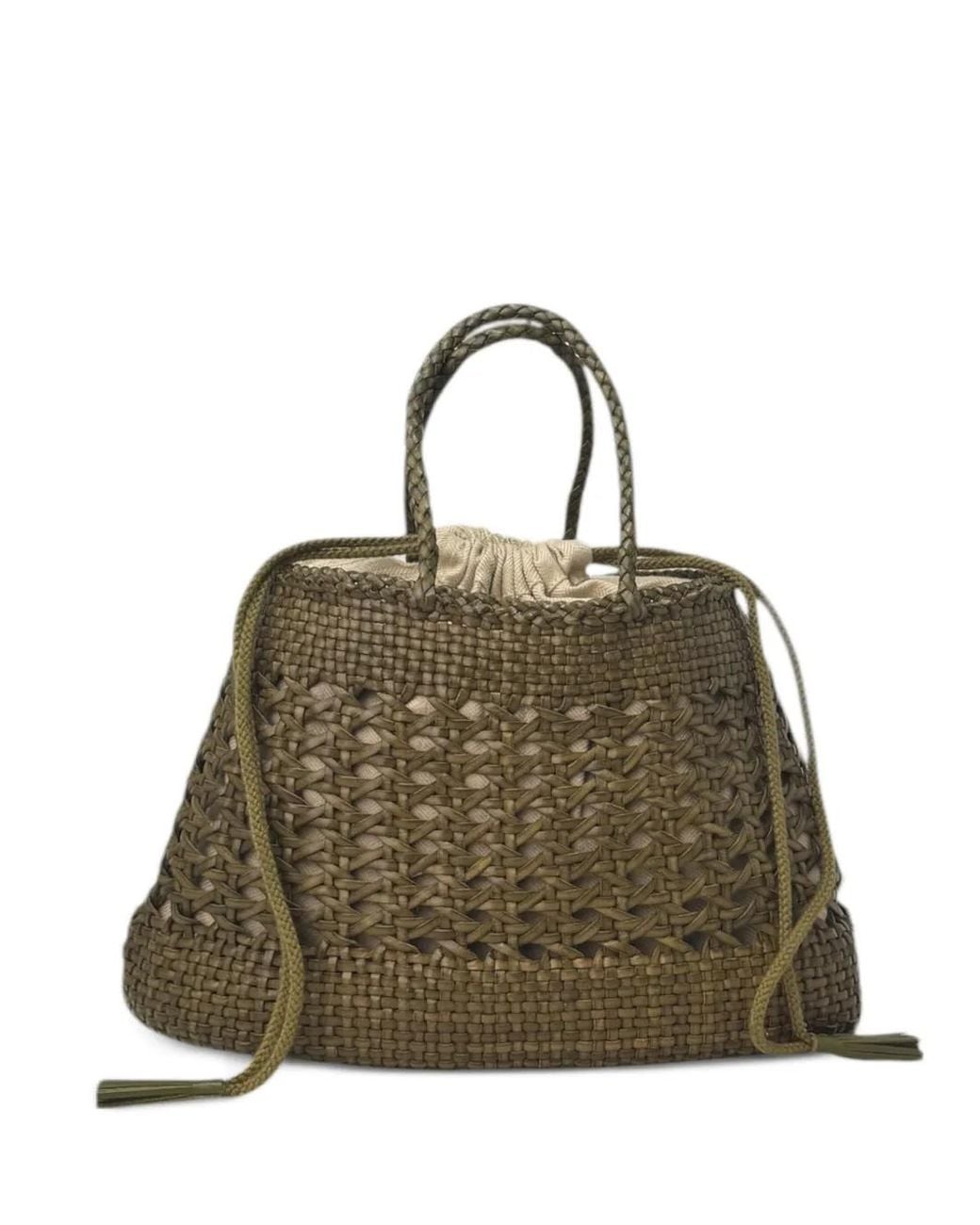 Donna Karan Green Woven Drawstring Bucket Bag