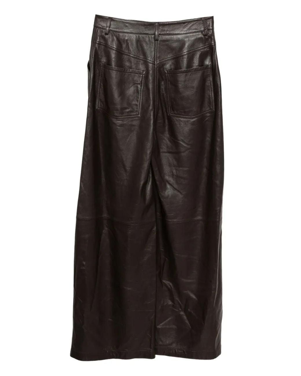 Yves Salomon Black Lamb Leather Straight-Leg Trousers