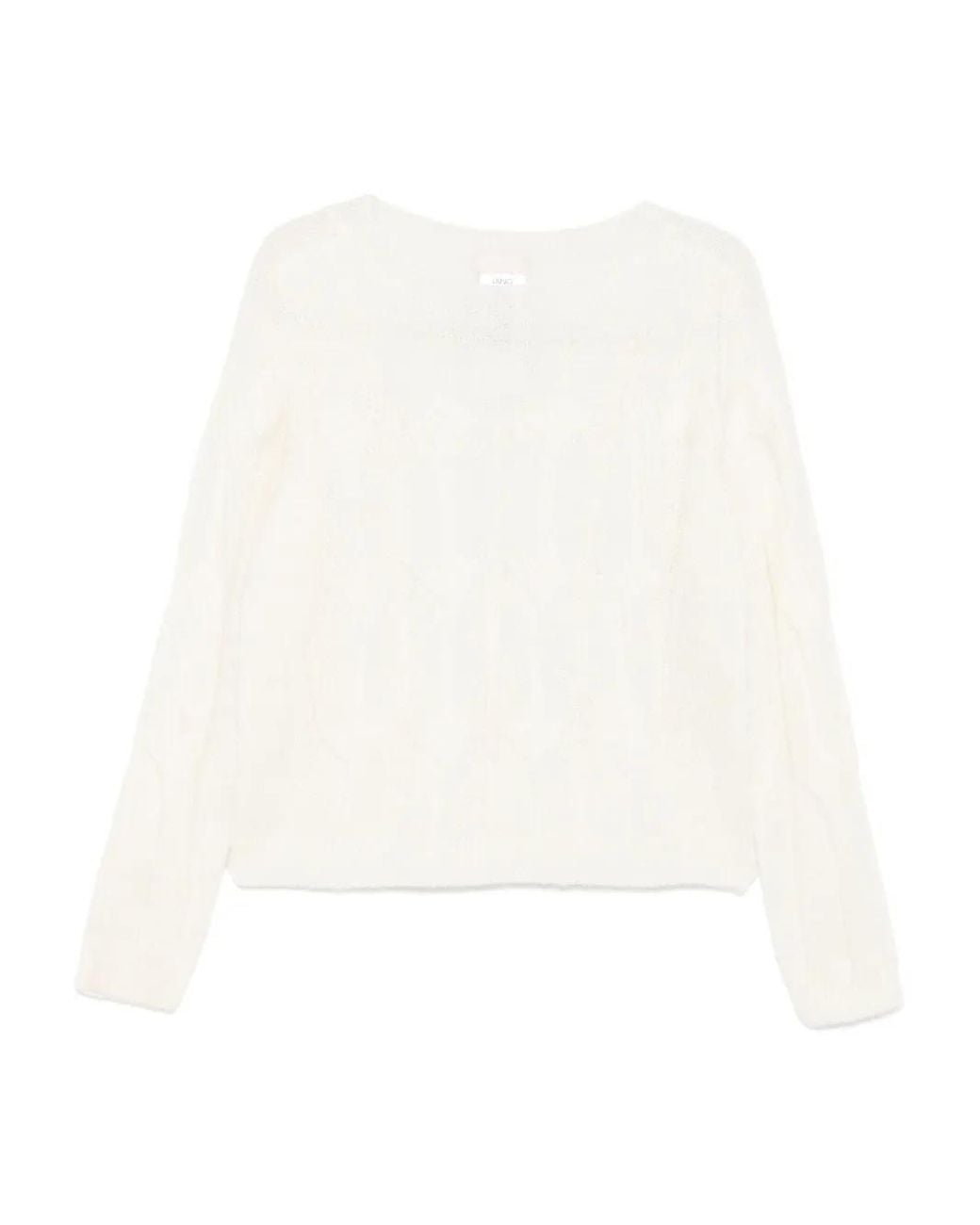 Liu Jo White Cable-Knit Cropped Sweater