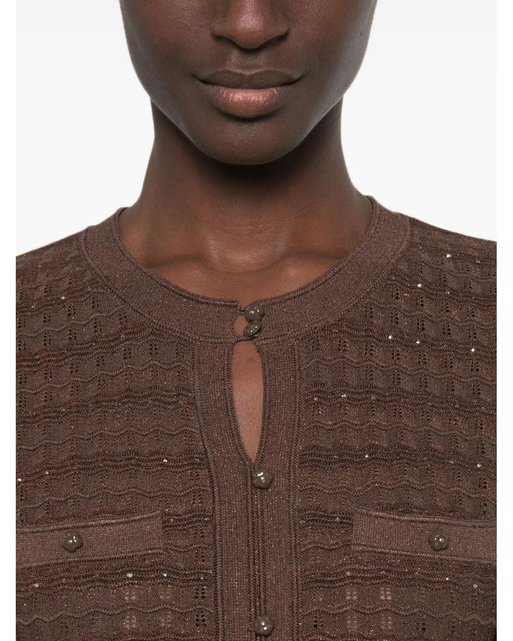 Sandro Brown Sequin-Embellished Knitted Maxi Dress