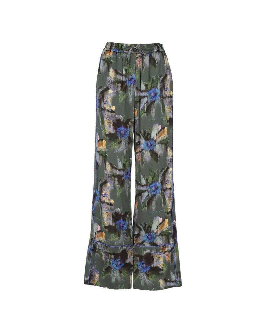 Off-White c/o Virgil Abloh Green Floral-Print Wide-Leg Trousers