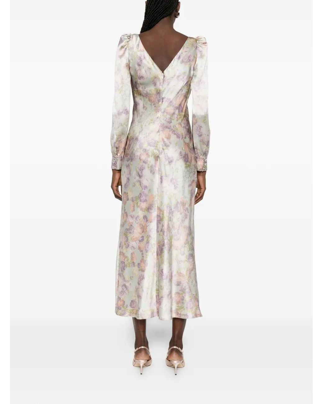 Alessandra Rich White Bow Floral Silk Midi Dress