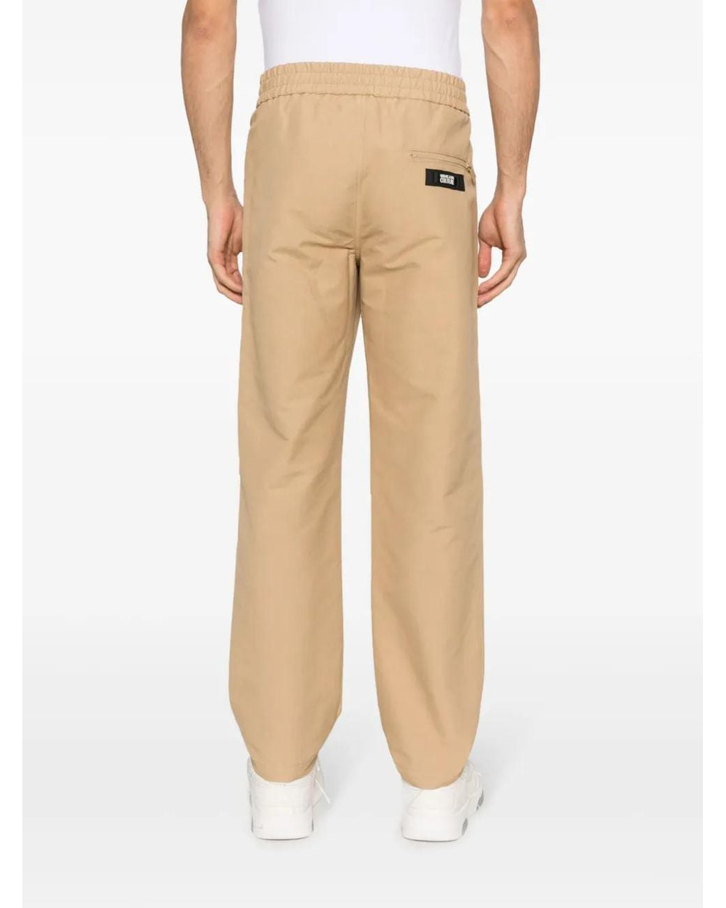 Versace Jeans Couture Natural Logo-Patch Straight-Leg Trousers for men