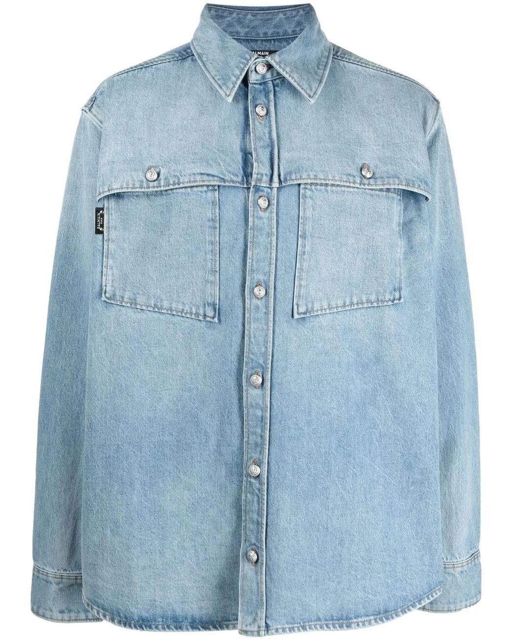 Balmain Blue Faded Denim Shirt-Jacket for men