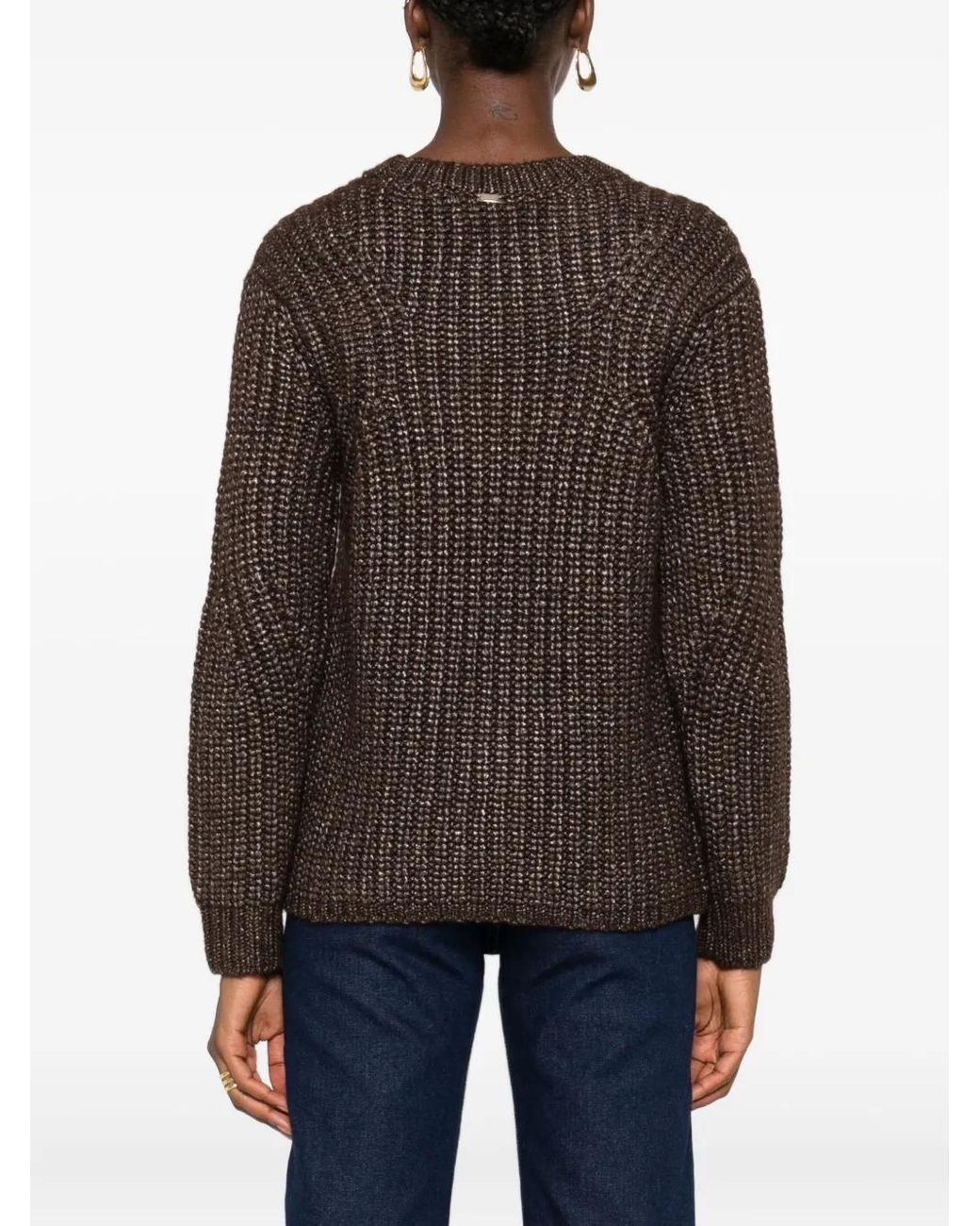 Herno Brown Metallic Ribbed Knit Sweater