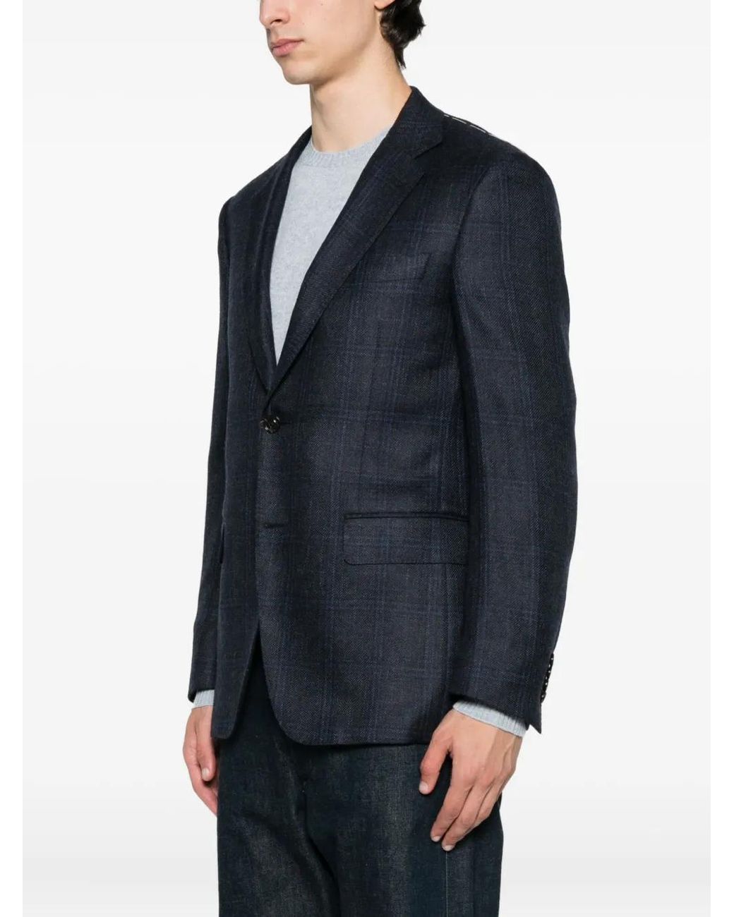 Canali Black Checked Two-Button Blazer for men