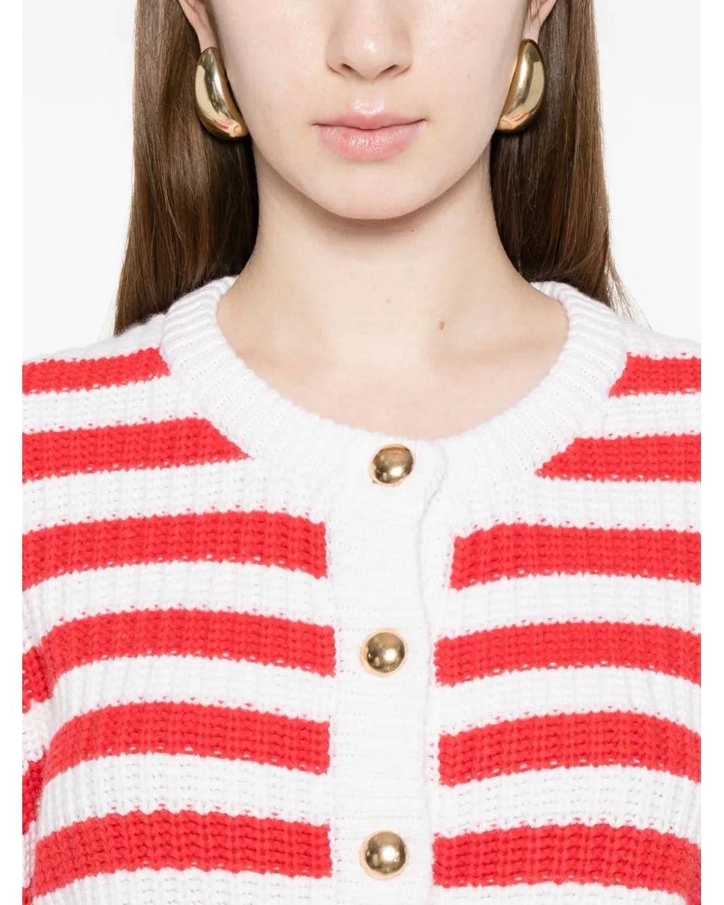 Allude Red Striped Buttoned Cardigan