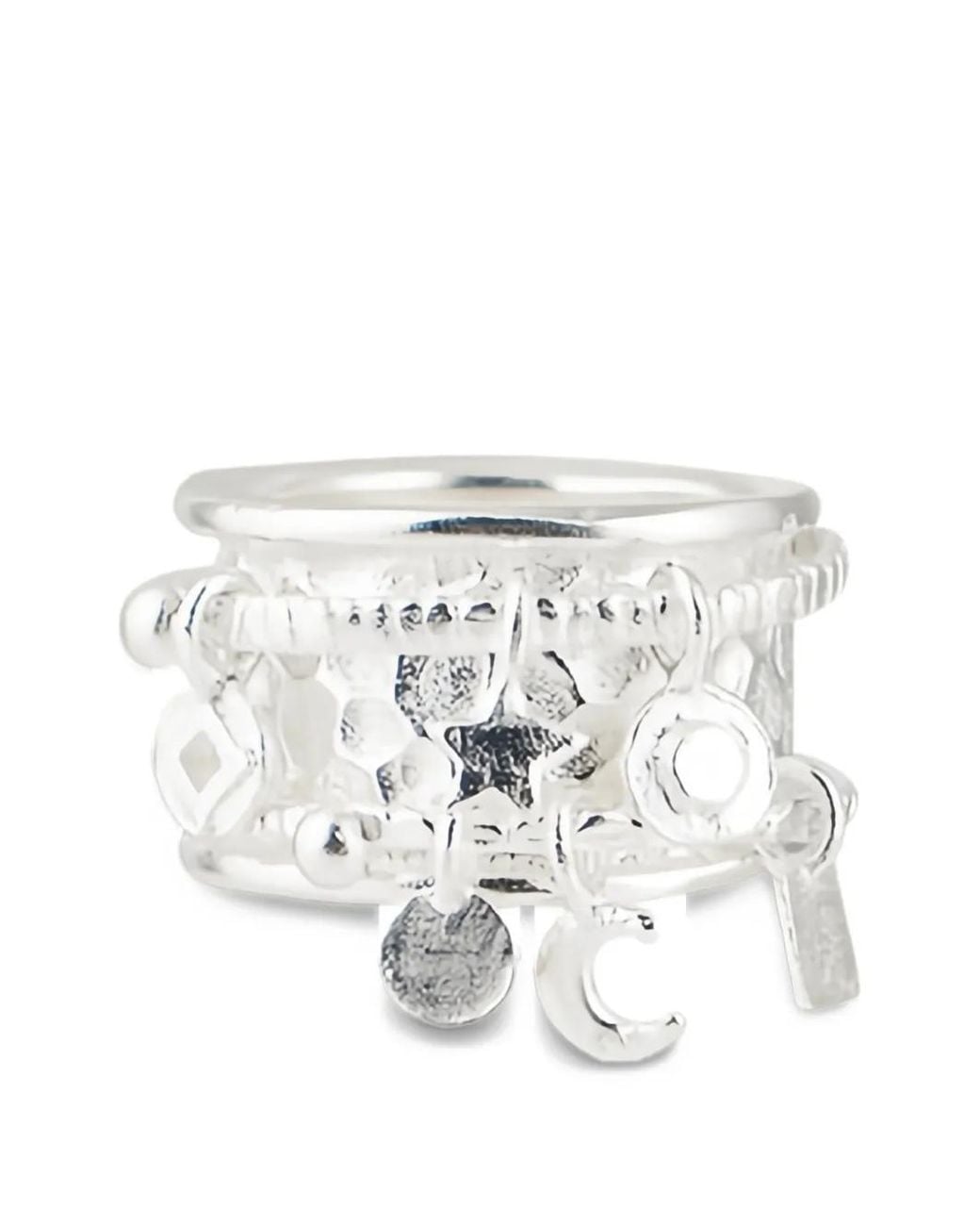 POISONED HEARTS White Hammered-Effect Charm Ring