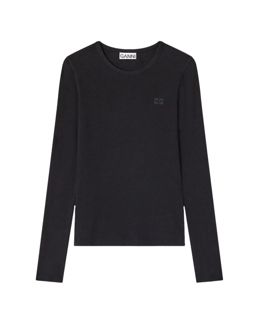 Ganni Blue Long-Sleeve Crew-Neck T-Shirt