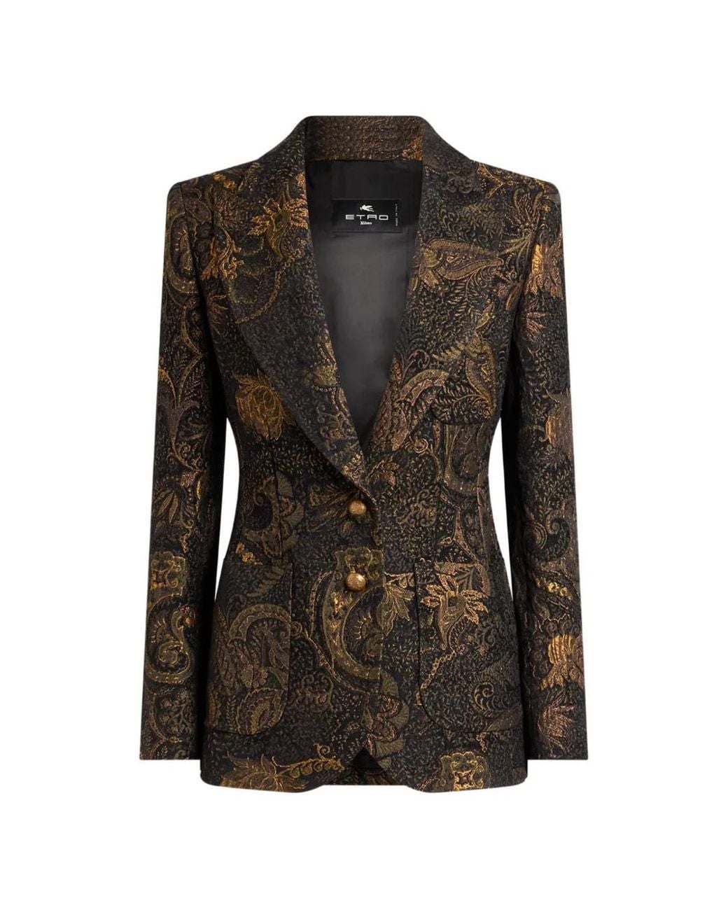 Etro Black Single-Breasted Chenille-Jacquard Jacket With Floral-Paisley Motif
