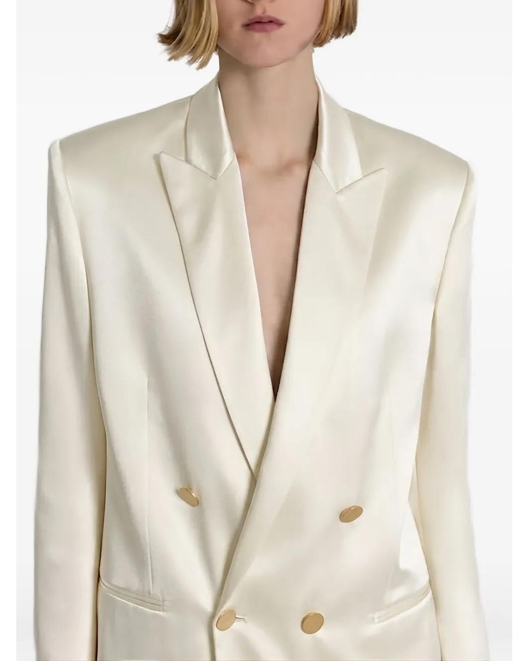 Alberta Ferretti White Double-Breasted Peak-Lapel Blazer