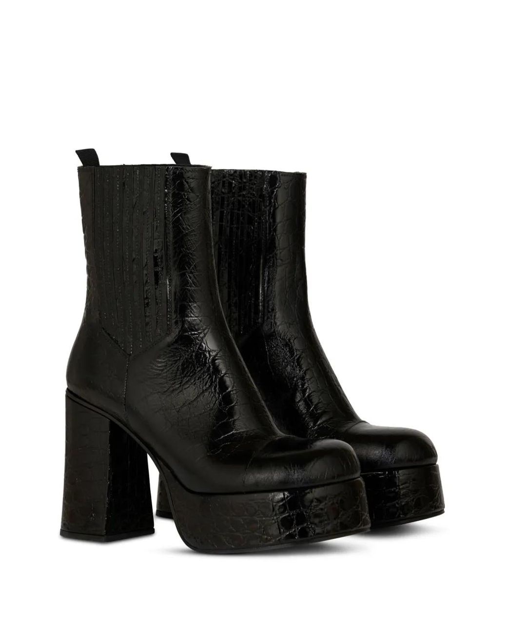 Etro Black Embossed-Leather Platform Ankle Boots