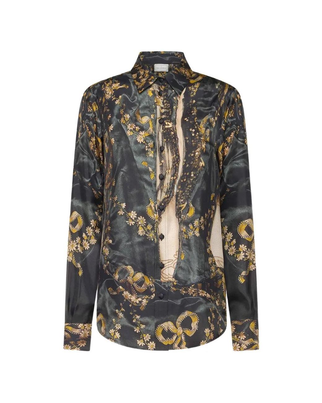 Pierre Louis Mascia Gray Aloe Floral-Print Silk Shirt
