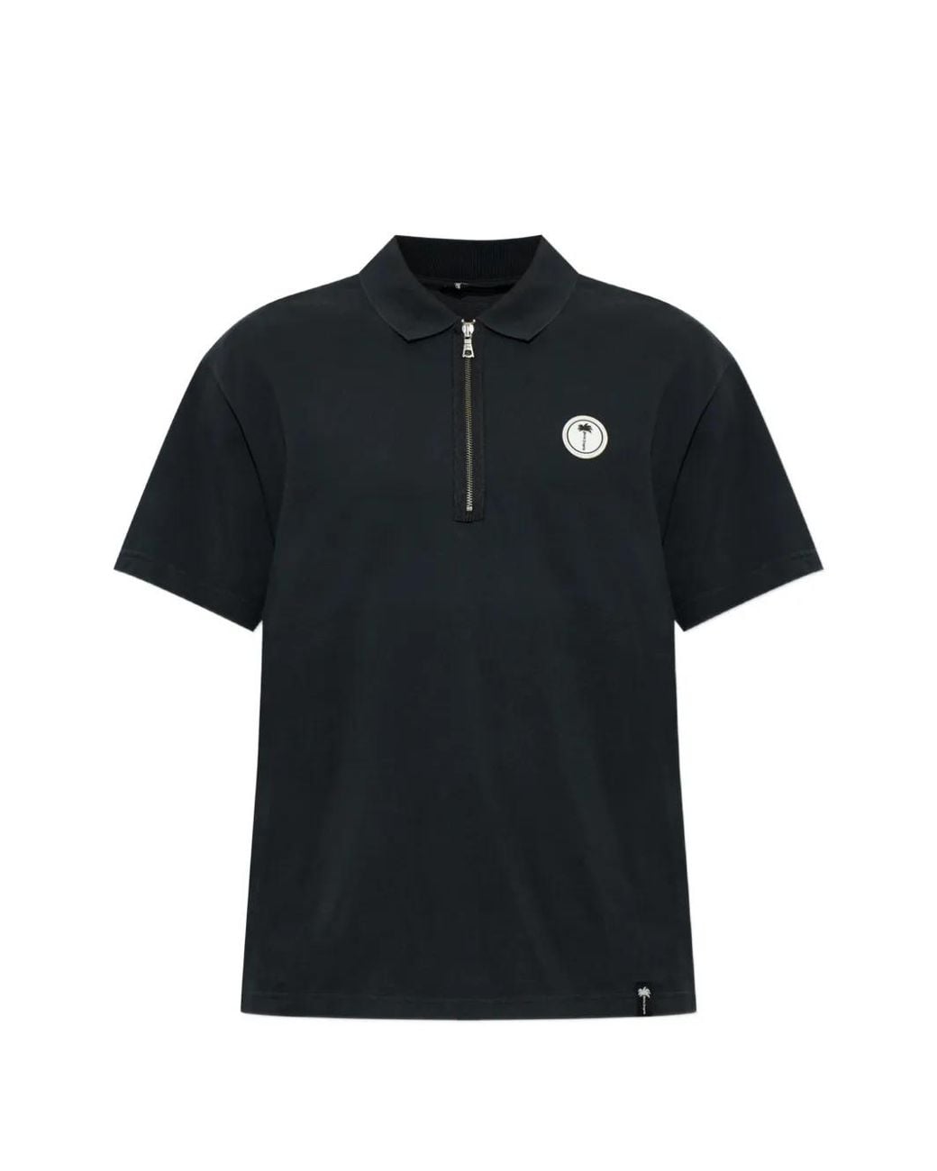 Palm Angels Black Logo-Patch Zip-Neck Polo Shirt for men