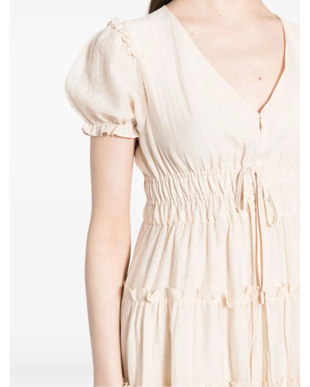 B+ AB Natural Pleated Tiered Midi Dress