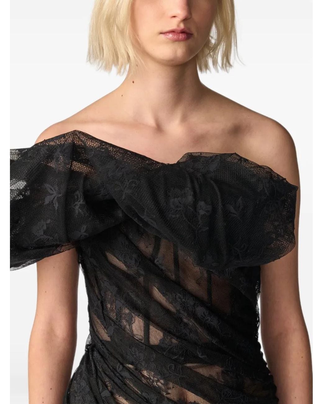 Monse Black Puff-Shoulder Lace Gown