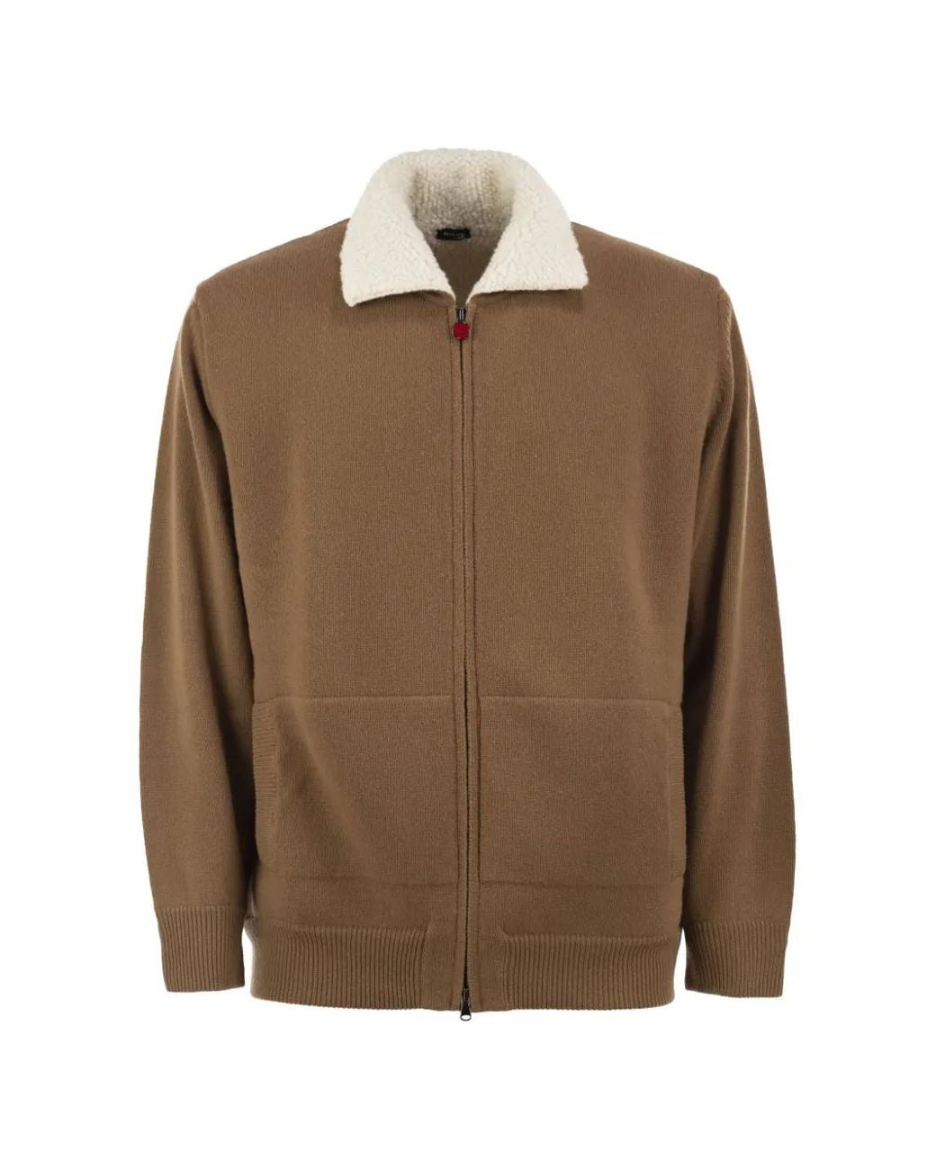 Kiton Brown Shearling-Effect Collar Cardigan for men