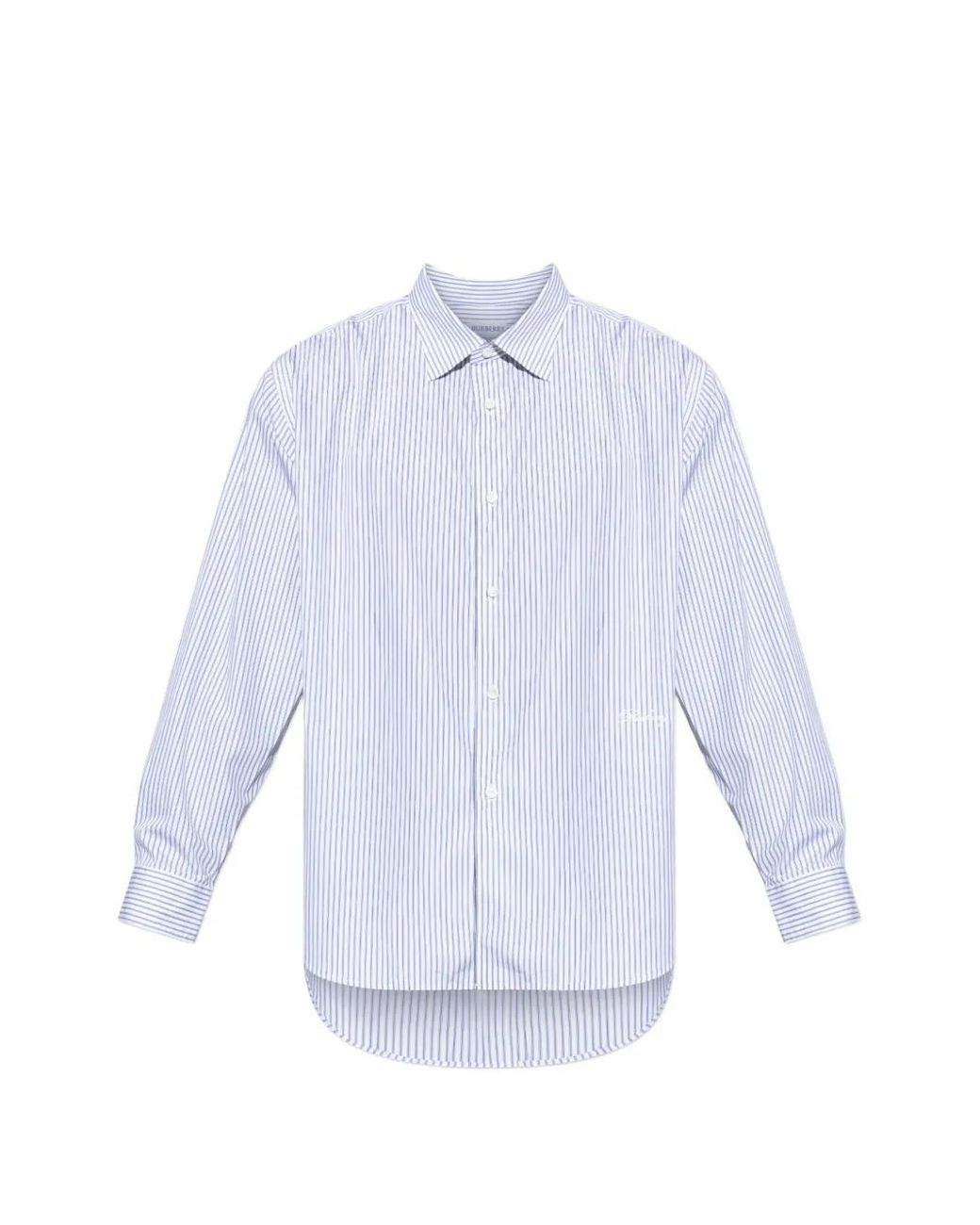 Burberry White Vertical-Stripe Logo-Embroidered Shirt for men