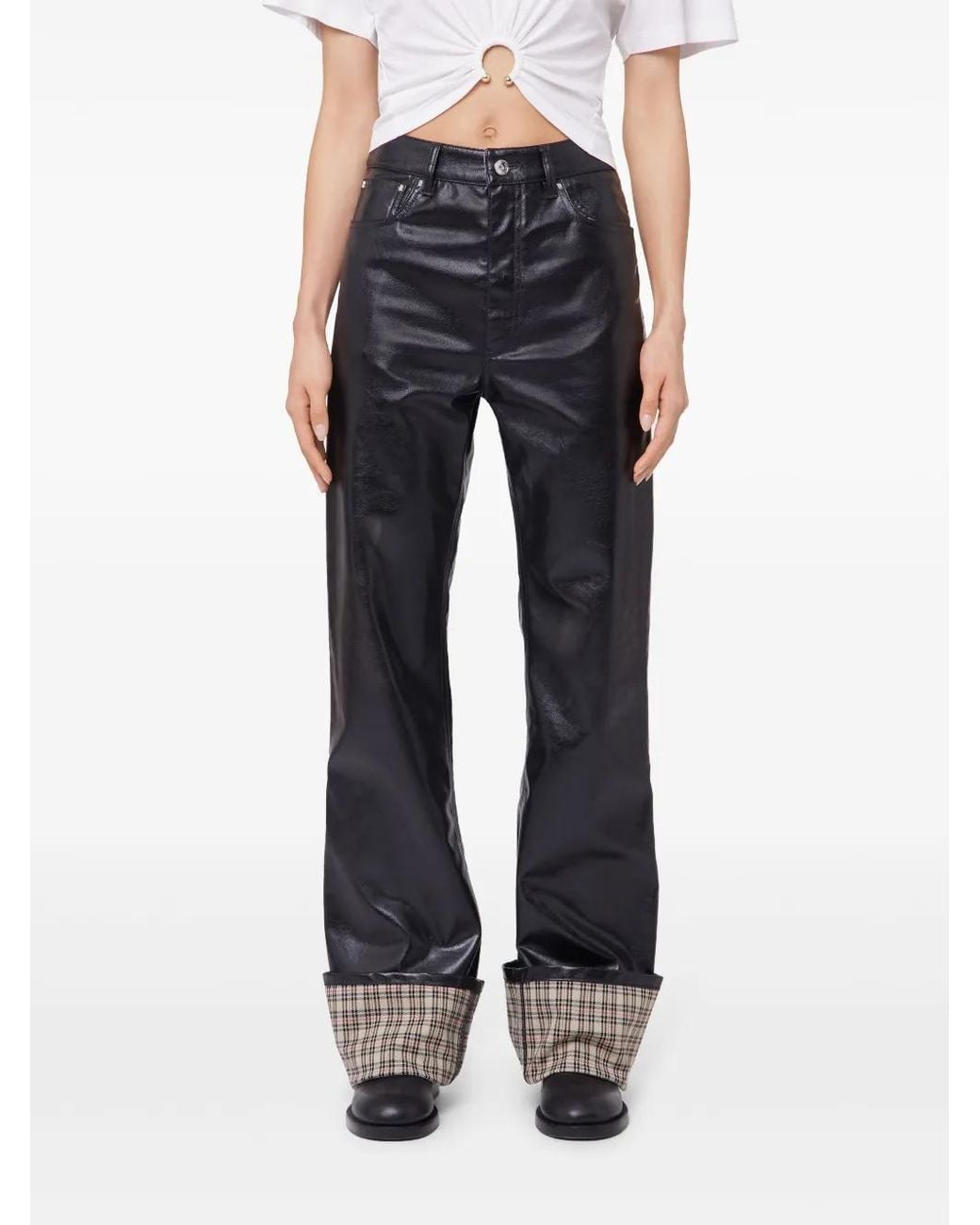 Rabanne Black Faux-Leather Flared Trousers