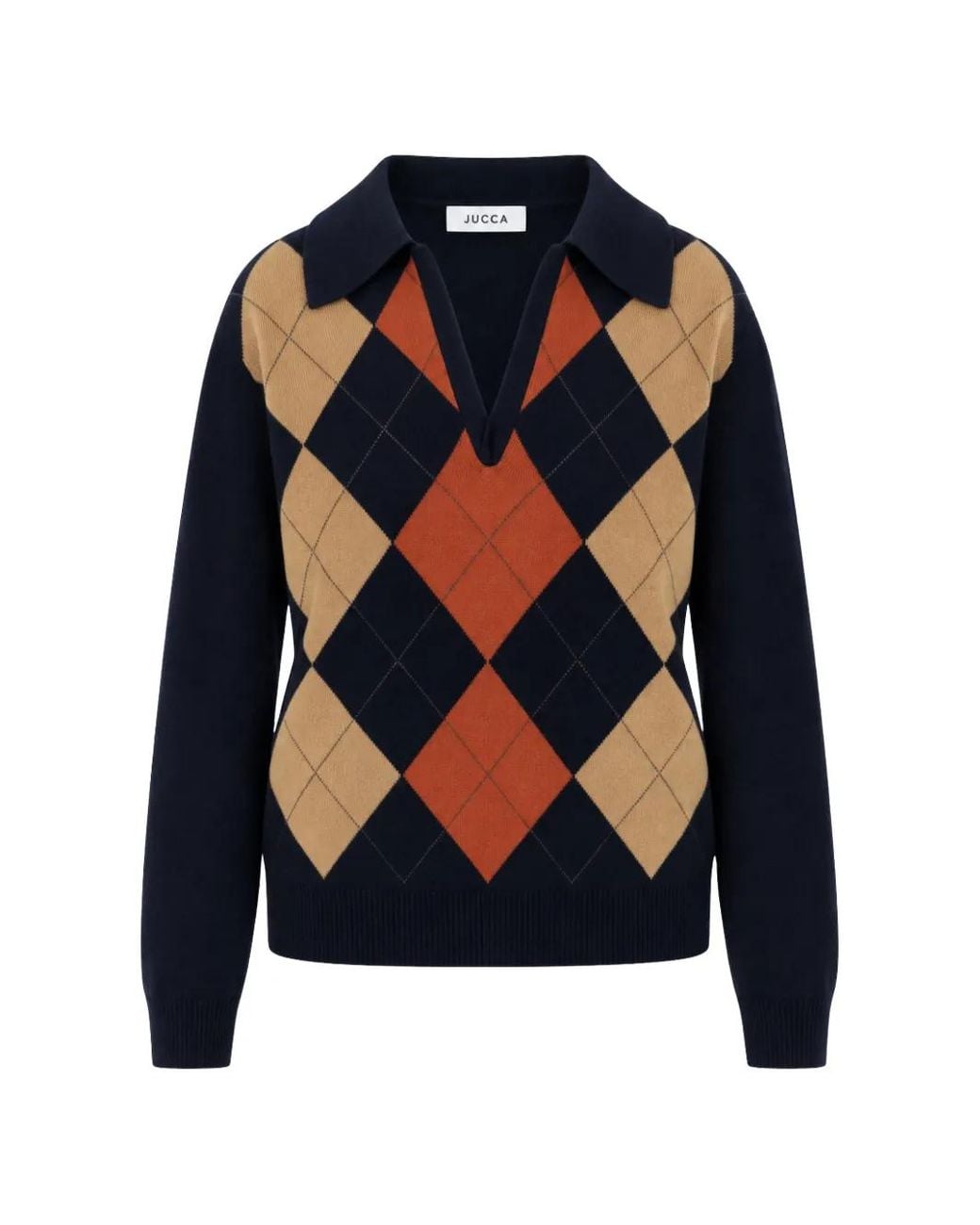 Jucca Blue Argyle-Intarsia Collar Sweater