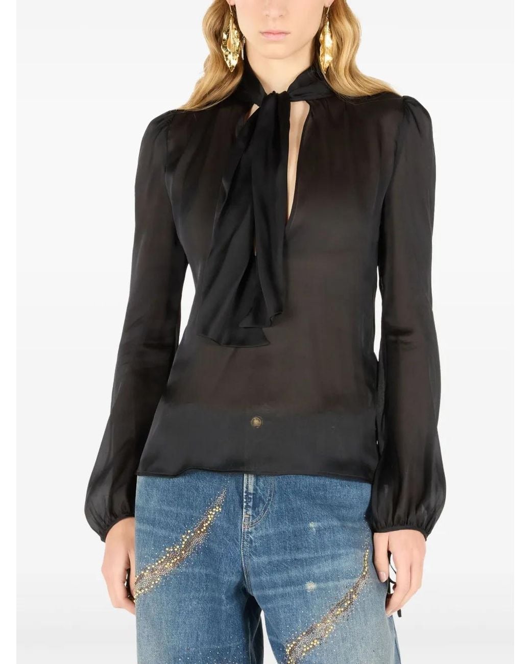 Roberto Cavalli Black Silk Blouse