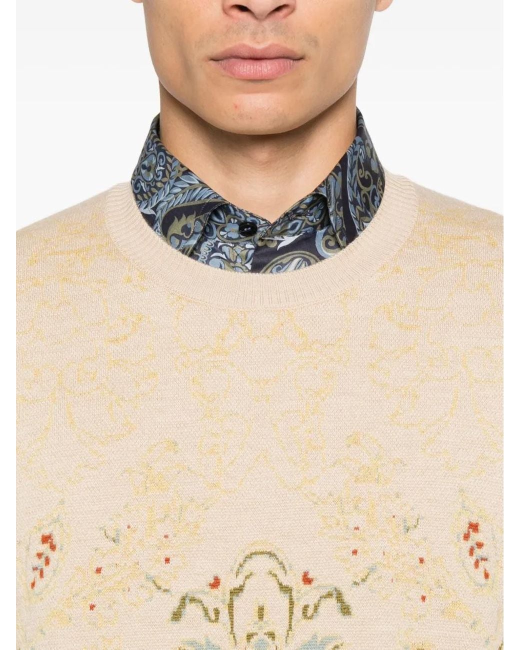 Etro Natural Paisley Jacquard Knit Sweater for men
