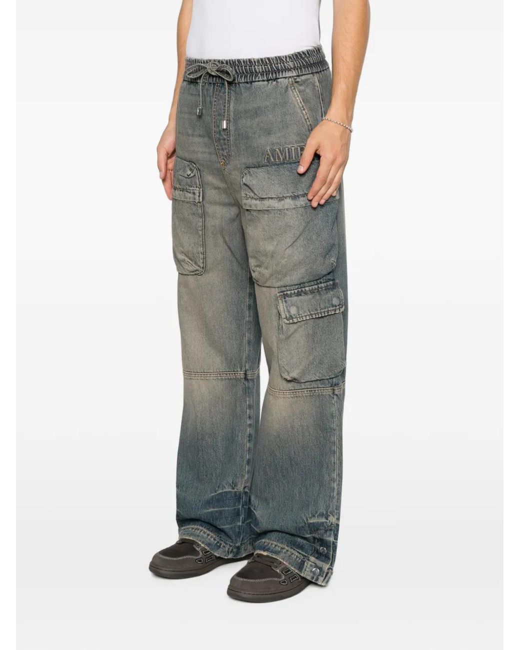 Amiri Gray Drawstring-Waist Cargo Pants for men