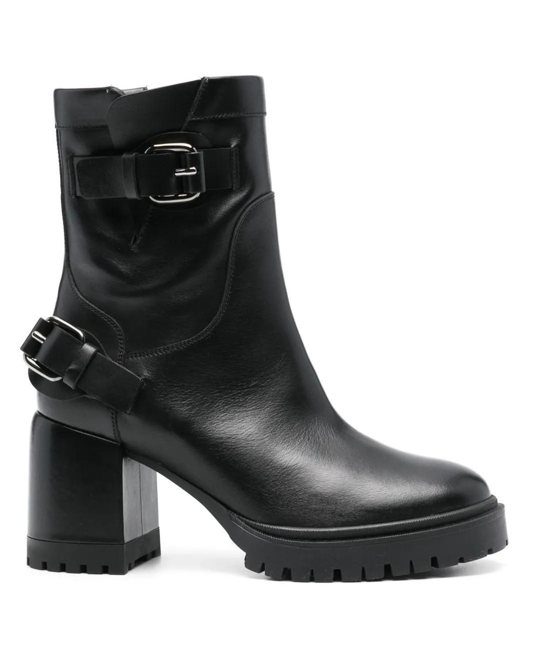 Casadei Black 80Mm Leather Biker Boots