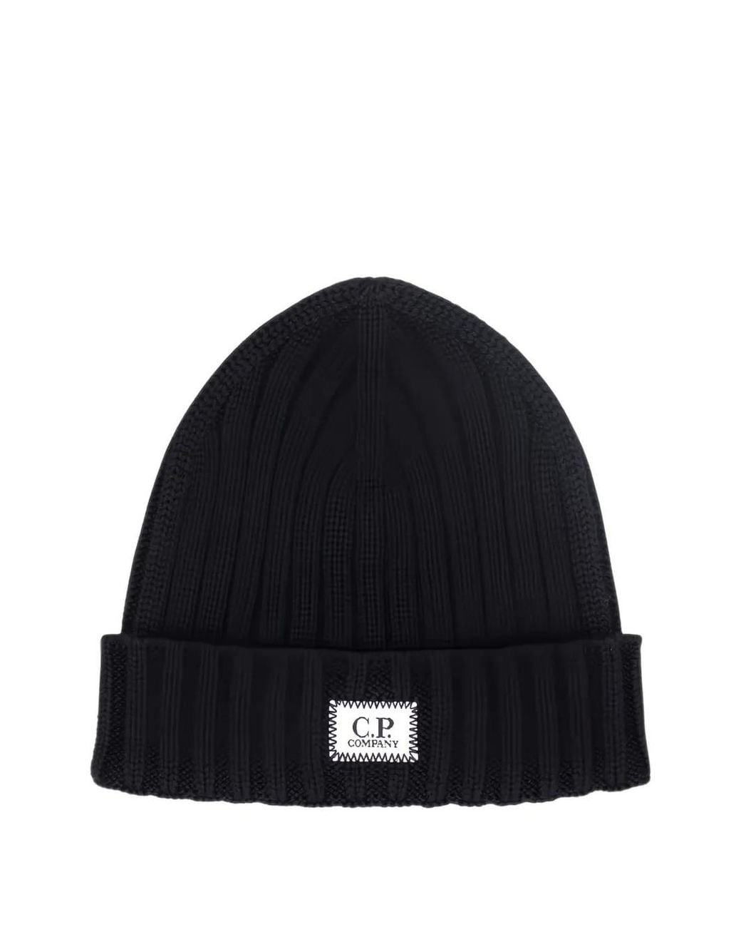 C P Company Blue Extrafine Merino Wool Logo Beanie for men