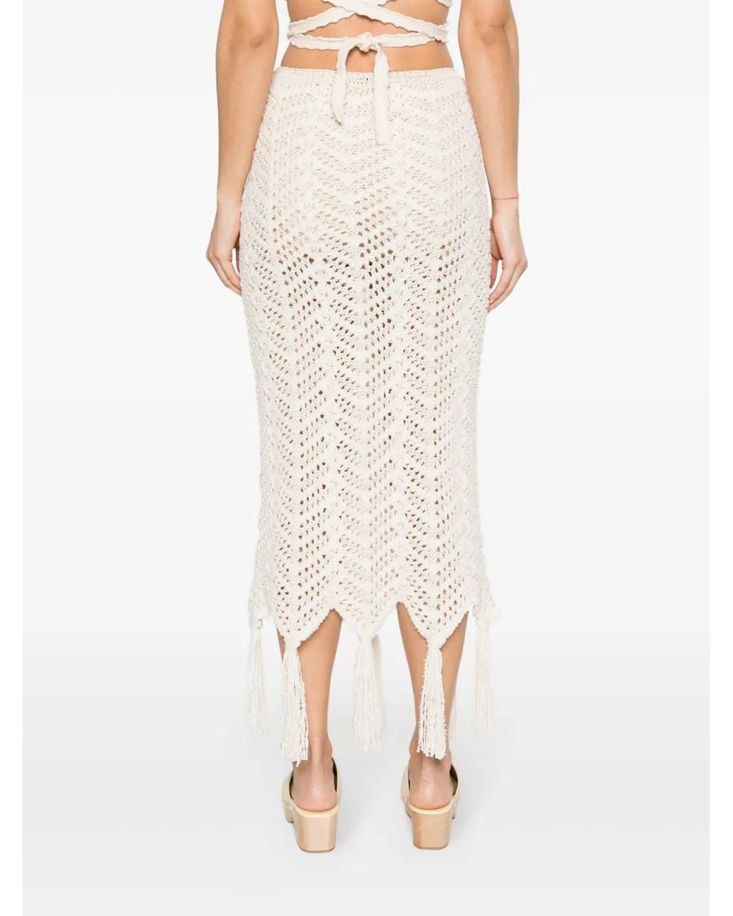 Alanui White Chevron-Knit Maxi Skirt