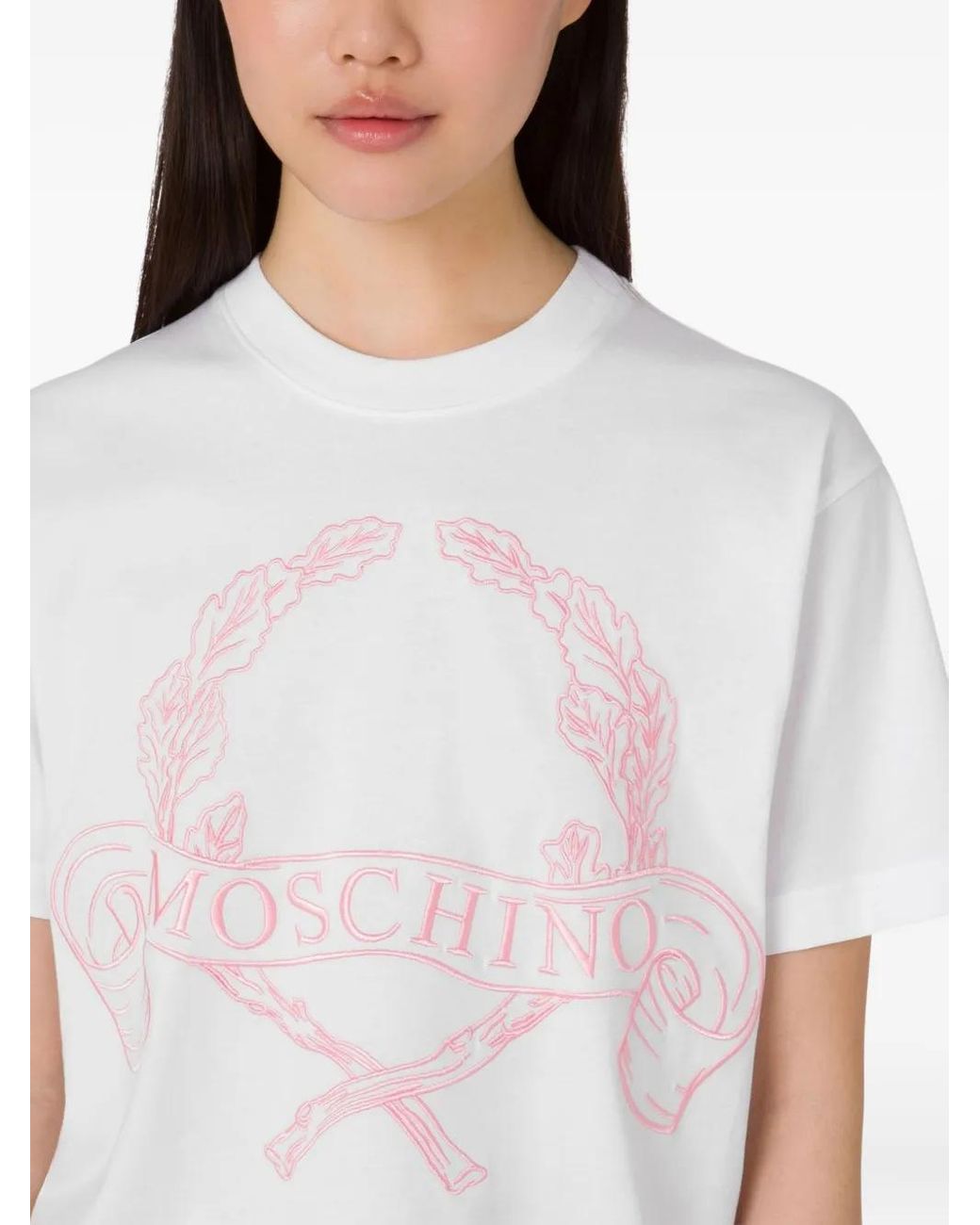 Moschino White Logo-Embroidered T-Shirt